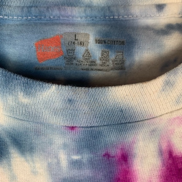 Handmade Tie Dye Tee Shirt Purple Blue & White - Picture 5 of 8
